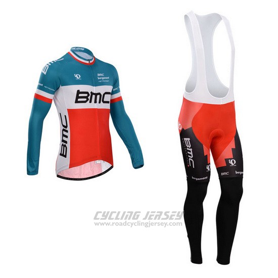 2014 Cycling Jersey BMC Champion Italy Blue and Orange Long Sleeve and Bib Tight